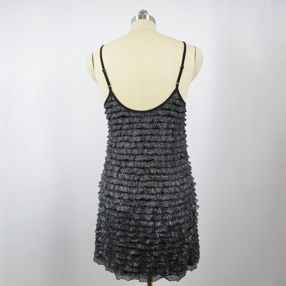 Free People Rows of Ruffles Dress Black Glitter Cascade Ruffle Slip Dress M NWOT - Picture 6 of 16